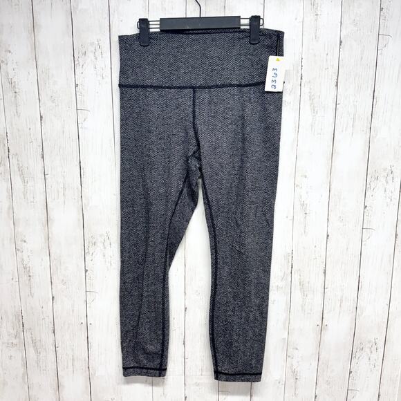 Lululemon Pants Women Size 10 Wunder Crop Black Gray Heathered Leggings Athletic - Picture 1 of 7